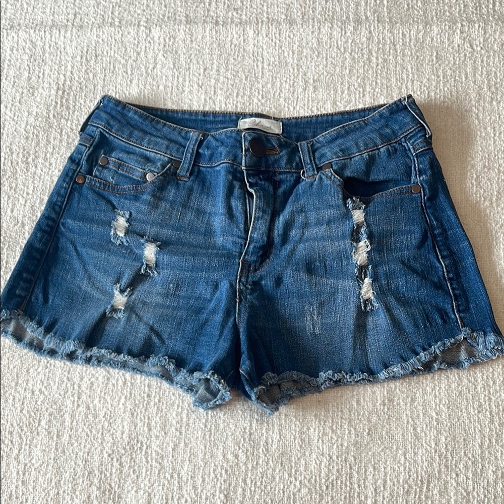 Elan Frayed Hem Blue Jean Shorts